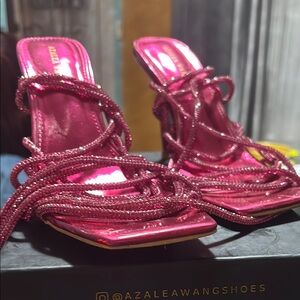 AZALEA WANG STATION SEXY TIE UP STILETTO SANDAL IN PINK